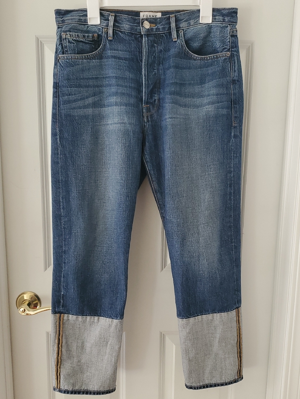 Frame Le Original Denim Washed Blue Two Tone Straight Jeans  Size 30